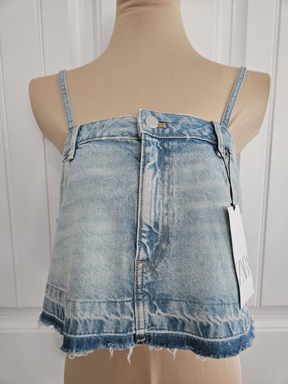 NWT ZARA Cropped Denim Spaghetti Strap Top Women’s Size XS Jean Tank Top
